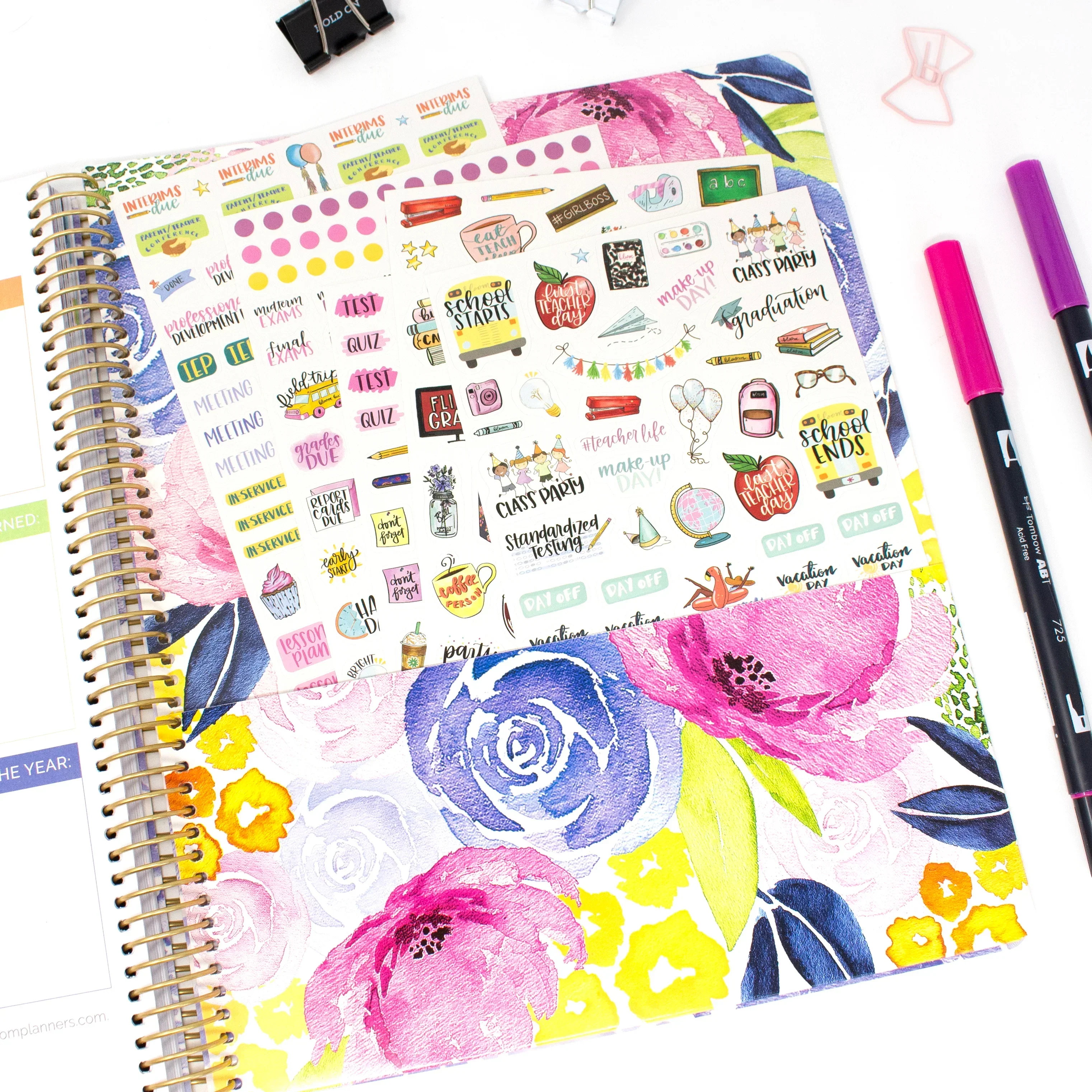 Undated Teacher Planner & Calendar, Watercolor Floral - Image 9