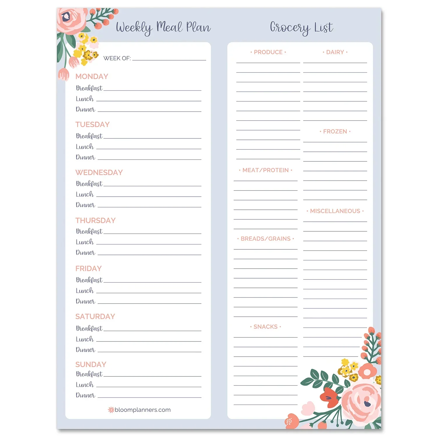 Planning Pad, 8.5" x 11", Meal & Grocery Pad with Magnets, Blue Floral - Image 11