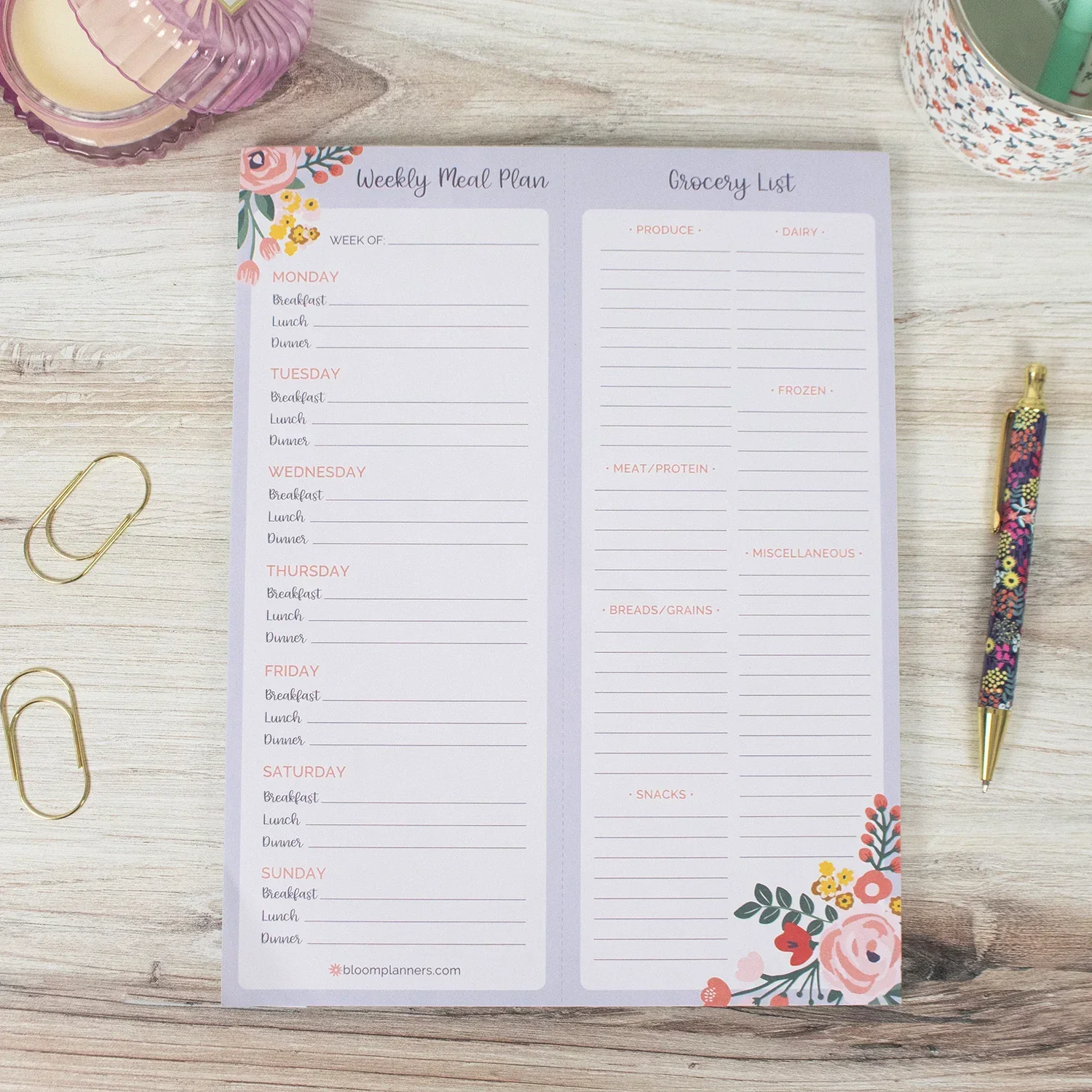 Planning Pad, 8.5" x 11", Meal & Grocery Pad with Magnets, Blue Floral - Image 4